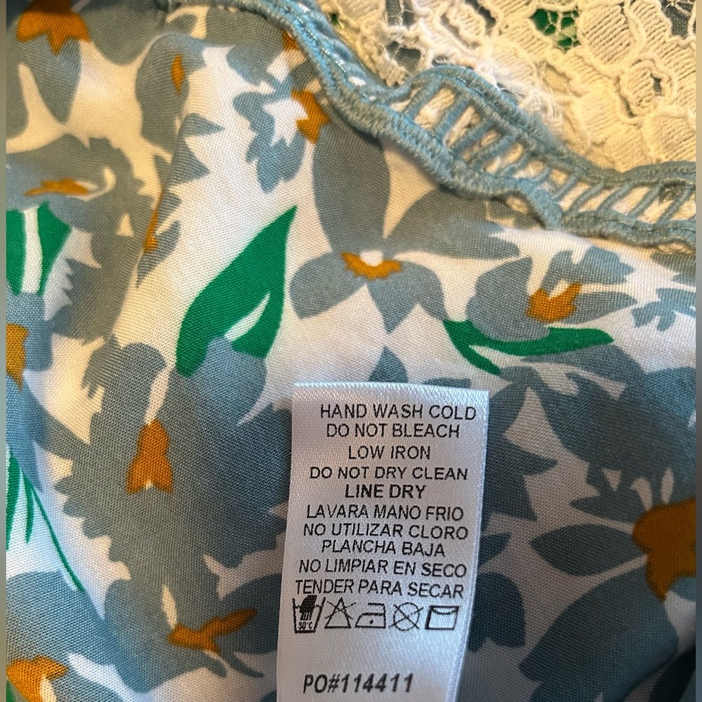 Staccato Teal Floral White Lace Trim Lightweight Tank Top Size M - Picture 5 of 8